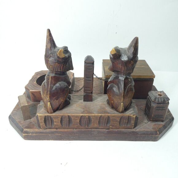 Scottie Dog Carved Wooden Desk Set Scotty Terrier Folk Art - Picture 7 of 12